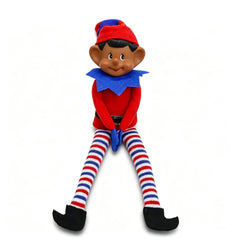 Poseable Christmas Elf Doll with Stripes – Holiday Shelf Sitter Decoration