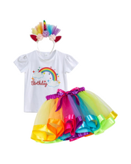 Rainbow Birthday Party Outfit Set with Tutu Skirt for Girls