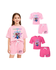 Girls Kpop Music Hunters Tracksuit Top Tee Shorts Sets