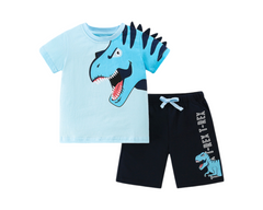 2pcs Toddler Boy Playful Dinosaur Print Tee & Cargo Shorts Set