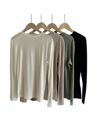 Long Sleeve Round Neck Stretch T-Shirt – Soft Satin Blend Casual Top
