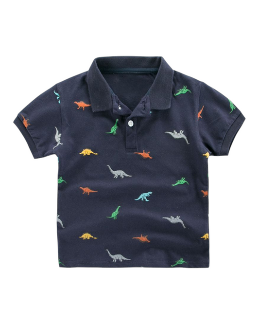 Patterned Short-Sleeved Collared Polo Shirt