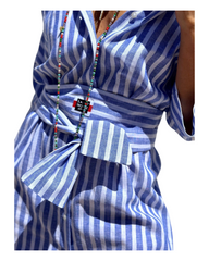High Split Long Button-Up Shirt Dress