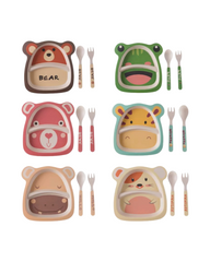 Non-Slip Silicone Animal Toddler Mealtime Set – 3-Piece Divided Plate with Matching Cutlery Set