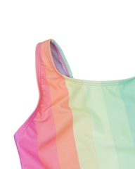 Rainbow Stripe Belted One Piece Swimwear