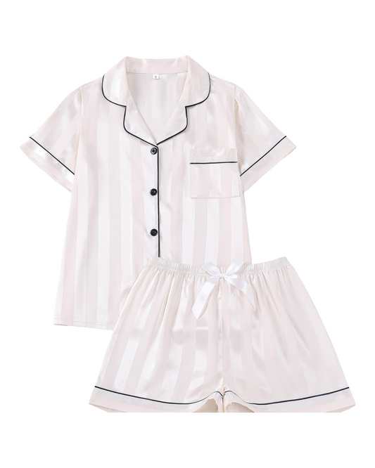 Silk Satin Button Down Pajamas for Women Short Pj Sets