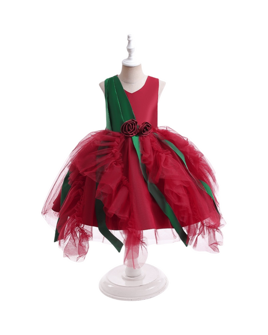 Red and Green Christmas Party Skater Dress for Girls