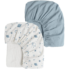 Two-Pack Set of Patterned and Plain Cotton Cot Sheets