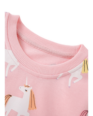 Long Sleeve Unicorn Print Sweatshirt For Girls Featuring Ribbed Cuffs and Hem