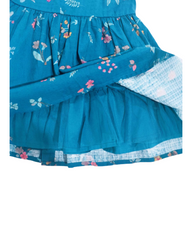 Teal Blue Vintage Floral A-Line Dress – Classic Sleeveless Summer Outfit for Toddlers & Kids