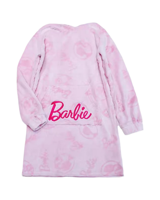 Barbie Logo Print Girls Oversized Fleece Oodie Hoodie Blanket with Kangaroo Pocket