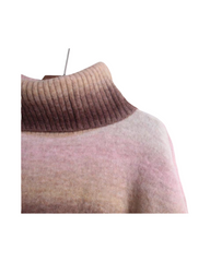Cozy Striped Turtleneck Sweater - Women's Loose Fit Knit Pullover with Batwing Sleeves