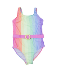 Rainbow Stripe Belted One Piece Swimwear