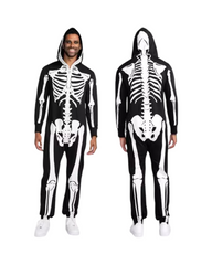 Spooky Skeleton Onesie Costume - Unisex Black & White Printed Body Jumpsuit