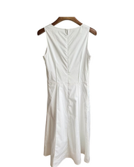 Sleeveless White Round Neck Shift Dress Mid Length Casual Summer Midi Dress