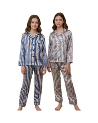 Luxury Striped Satin Pajamas for Girls Long Sleeve Sleepwear Set