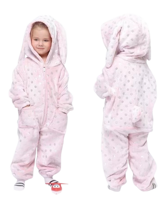 Pink Polka-Dot Bunny Onesie with Pockets