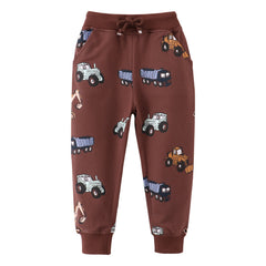 Vehicle Print Cotton Activewear Joggers for Boys