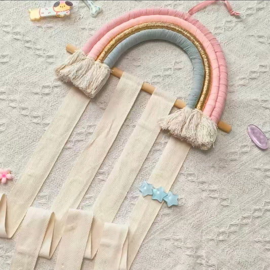 Pastel Rainbow Woven Wall Tapestry - Cute Macrame Hanging Decoration