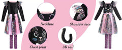 Sparkly Black Kitten & Girls Cosplay Dress Up Set - Halloween Outfit with Accessories