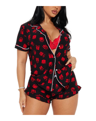 Short Sleeve Button Up Pajama Set Women Silk Satin Sleepwear Loungewear 2 Piece Set
