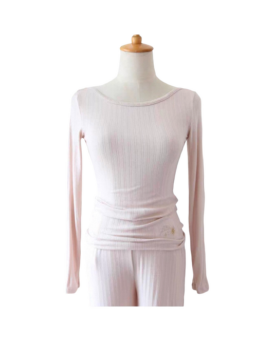 Silk Blend 2-Piece Lounge Set – Fitted Long Sleeve Turtleneck Top & Wide-Leg Pants Outfit