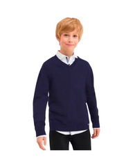 Classic Navy Blue Boys V-Neck Knit Sweater – Formal & School Uniform Pullover