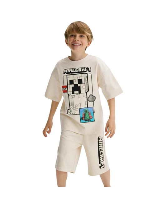 Minecraft Creeper Graphic T-Shirt for Boys with Matching Shorts Outfit Set