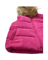 Pink Hooded Puffer Vest Girls Winter Jacket with Faux Fur Trim