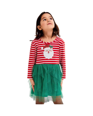 Classic Long-Sleeve Tulle Party Dress for Girls with Layered Skirt