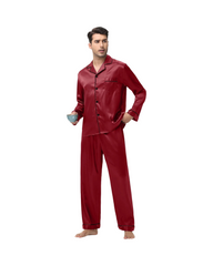 Classic Silk Satin Pajamas for Men Two-Piece Long Sleeve Sleepwear Set