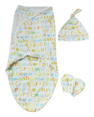 Patterned Baby Swaddle Set Outfit with Hat and Socks