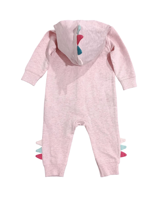 Cute Pink Dinosaur Baby Romper with Hood – Zippered Toddler Jumpsuit