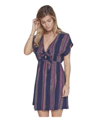 Short-Sleeved Linen Summer Dress with Striped Print