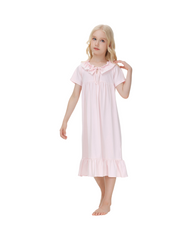 Cotton Nightgown Short Sleeve Girls Sleepwear Dress
