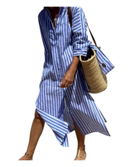 High Split Long Button-Up Shirt Dress