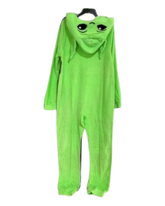 Long-Sleeved Hooded Onesie with Baby Yoda Pattern