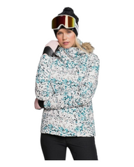 Glam Leopard Print Ski Coat with Fur-Lined Hood