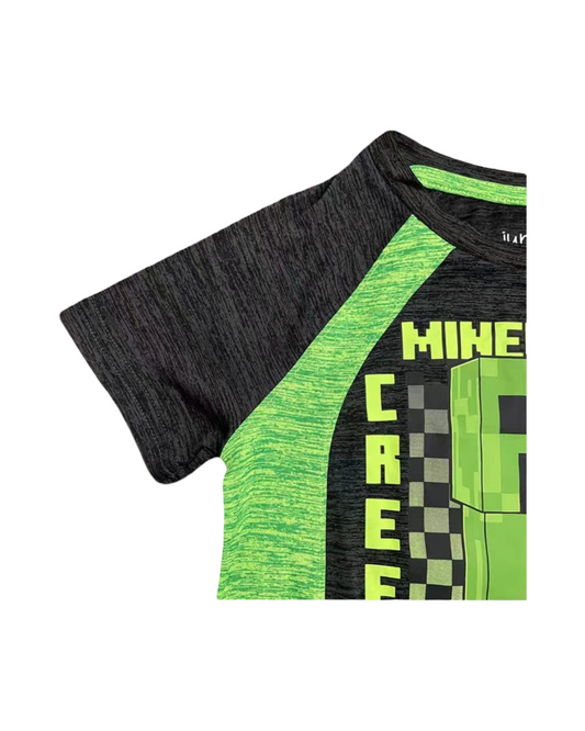 Green Pixel Block Gamer T-Shirt - Boys Short Sleeve Game Over Graphic Tee