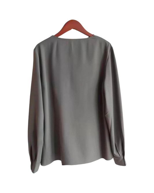 Gray Asymmetrical Draped Wrap Jacket – Cozy Long Sleeve Crossover Coat