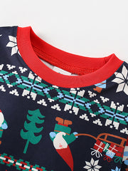 Festive Holiday Gnome Print Pajama Set for Kids Featuring Long Sleeves and Cuffs