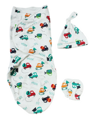Newborn Baby Patterned Swaddle Outfit Set with Hat and Socks