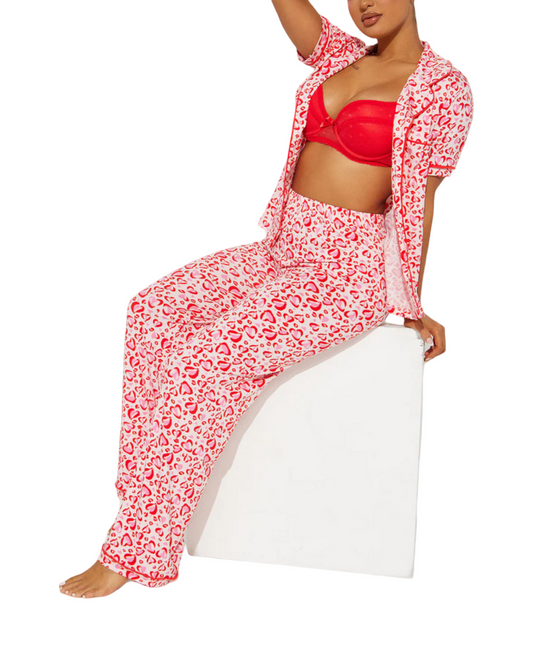 Soft Knit Long-Sleeve Women Sleepwear Set Button-Down Pajamas with Pants