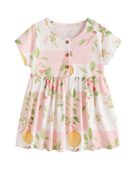 Orange Citrus Fruit Print Short Sleeve Casual Dress for Girls