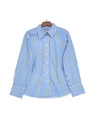 Oversized Blue and White Striped Button-Up Women's Shirt