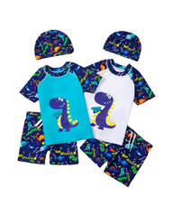 Dinosaur Rash Guard Set Boys 3 Piece Swimsuit with Sun Hat UV Protection Swim Trunks