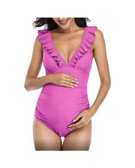 Maternity One-Piece Swimsuit – Ruched Sleeveless V-Neck Pregnancy Bathing Suit