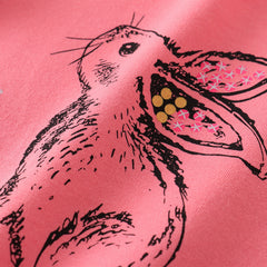 Pink Rabbit Print Sweatshirt Girls Long Sleeve Crew Neck Top