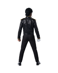 Black Sequined Military Style Performance Costume Jacket with Wig and Glove Set