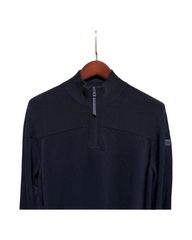 Long Sleeve Navy Blue Women Mock Neck Zip-Up Sweater